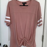 Miss Chievous ‎ Women's Size Medium Pink Twist Front Short Sleeve Varsity Tee Photo 0