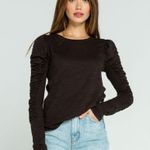NWT Free People Natasha ruched sleeve top in black Size M Photo 2