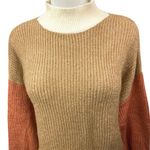 Primark NEW Brown Tan Colorblock Mock Neck Chunky Knit Pullover Sweater Top L Photo 2