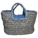 MAGID NWT Blue Natural Tan Woven Straw Zip Top Tote Bag Photo 2