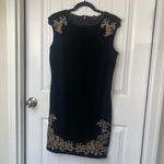 White House | Black Market  black velvet gold embroidered shift dress medium petite Photo 1