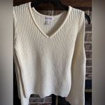 Venus  V-neck ribbed knit sweater in cream/ivory, wide bell sleeves,scalloped hem Photo 4