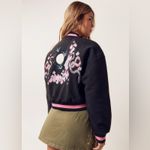 Nasty Gal  Cherry Blossom Embroidered Black Bomber Jacket Photo 1