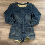 Free People Denim Romper in Dark Blue Womens Long Sleeve Collarless Size 4 Photo 0