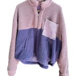 POL | Purple Colorblock Oversized Sherpa Half Zip with Corduroy Pocket | Large Photo 0