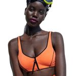 ZARA Swimwear Contrast Piping Bikini Zip Top in Neon Orange Photo 0