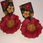 Red and Yellow Floral Retro Boho Earrings Photo 0