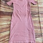 Love j Women Short Sleeve Round Neck Pink Ribbed Knit Bodycon Dress Size Medium Photo 3