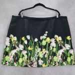 Victoria Beckham  Black Floral Mini Short Zip Fun Preppy Flirty Skirt Plus 2X Photo 1