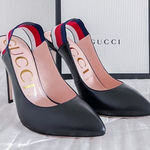 Gucci  NEW‎ Women's Sylvie Web Slingback Black Leather 524645 Heel Stretchy Strap Photo 0