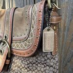 Coach Vtg  Soho Flap Hobo Brown Signature C Patchwork Shoulder Tote Bag W Rivets Photo 6