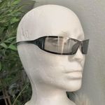Unisex Retro Futuristic Rectangular Wraparound Rimless Sunglasses Silver Grey Clear Vintage 90 w/ screw metal accents sporty streetwear #goth #grunge Photo 0