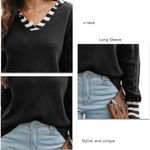 Wonderly  Black V Neck Sweater with Black and White Collar Photo 6