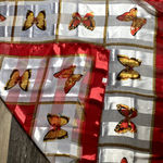 Vintage‎ Silky Butterfly Patchwork Pashmina Layering Scarf Red Boho Grandmacore White Photo 0