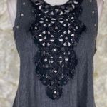 Vocal  Gray Tank Top Studded Gothic Thermal knit Sz L USA Fairy Grunge Whimsygoth Photo 7