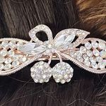 Rose Gold Hair Clip Bow with Cherries Crystal Rhinestones Pink Photo 4