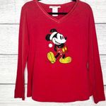 Disney Walt World Red Sequin Mickey Mouse Long Sleeve Christmas Tee Size Large Photo 0