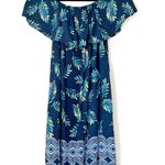 Beach Lunch Lounge Tropical Floral Blue Off Shoulder Dress Photo 0