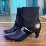 Brighton Rosita Black Ankle Slip On Boots w Silver Western Buckle - Size 8.5 ππ Photo 2