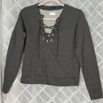 MOTHER The Tie Up Easy Sweatshirt Lace Up Charcoal Gray Heather Size Small Photo 2