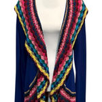 Double Zero  Blue Open-Front Cardigan Rainbow Crochet Trim Sweater Medium Photo 0