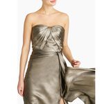 Theia Farren Strapless Gown Dress Pewter Satin Size 4 NWT Flattering MOB Dress Gold Photo 4