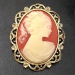 Vintage Gold Tone Victorian Lady Cameo Brooch Photo 1