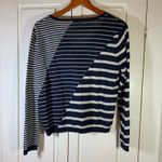 Garnet Hill Striped V Neck 100% Linen Sweater Blue White M Preppy Natural Fibers Photo 1