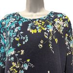 Alfred Dunner PL Floral 3/4 Sleeve Top Navy Cotton Knit Rhinestone Sparkle Photo 1