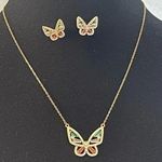 Stainless Steel Copper 18k Gold Plated Butterfly Zircon Earrings & Necklace Set Photo 2