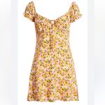 All in Favor Orange Pink Floral Print Puff Sleeve Mini Dress size XS Photo 2