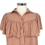 Downeast Pink Ruffled Button-Down Blouse Short Sleeve Size Medium Photo 1