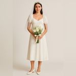 Source Unknown Unbranded White Textured Puff Sleeve Midi Dress Square Neck XS-S Photo 2