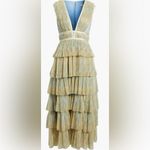 Hutch NEW Plunge V Neck Tiered Tulle Sky Floral Gown Dress sz 14 Photo 3