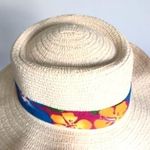 vintage Floral Print Beach Straw Brim Hat Blue Photo 2