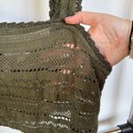 Aerie  Olive Green Open Knit Cropped Tank Top Crochet Festival Wide Strap XL Photo 3