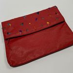 Vintage 1980s Pioneer Cutout Flap Clutch Wallet Red Leather 9x12'' Photo 0