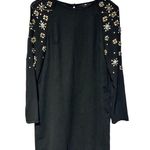 H&M Classic Black Mini Dress Long Sleeve Sheer Embellished Sleeve Size 4 EUC Photo 1