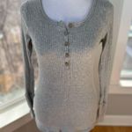 Pulse  Light Gray Ribbed Cotton Scoop Neck Long Sleeve Henley Tee Shirt Sz XS Photo 5