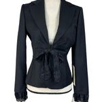 Bloomingdale’s Petite SZ 6P Wool Blazer Jacket Lined Collared Lace Accents Black Photo 0
