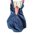 VTG 1960’s One Piece Knit Swimsuit Navy Red Sz 6/8 M Built in Bra Scoop Back Blue Photo 1