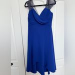 Theia Royal Blue High Low Dress with Embellished Sleeves Size 8 Photo 12