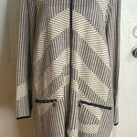 Nic+Zoe  Black and Cream Printed Faux Leather Trim Zip Front Dress Size Medium Photo 0