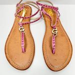 GBG‎ Los Angeles T Strap Sandals Size 9.5 Pink Gold Logo Ankle Strap Pink Photo 0