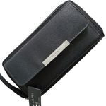 Tahari  All Black Pink Floral Front Pocket Wristlet Photo 0