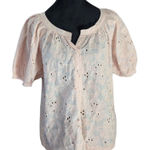 Calypso St. Barth  Blouse M 100% Cotton Eyelet Pink Resortwear Puff Sleeve Tunic Photo 0
