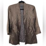 Eileen Fisher Organic Linen Silk Satin Blend Blazer Open Jacket Size XS Brown Photo 3