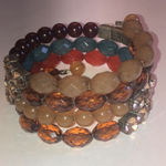 Boho Beaded Neutral Tone Brown Blue & Orange Beads Wrap Bracelet Photo 3