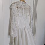 Vintage 70s Victorian Wedding Dress Bridgerton Lace High Neck Illusion Neckline White Size 8 Photo 8