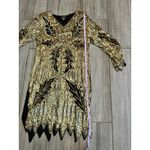 Vintage Nandans Silk Beaded Gold Retro Dress Photo 6